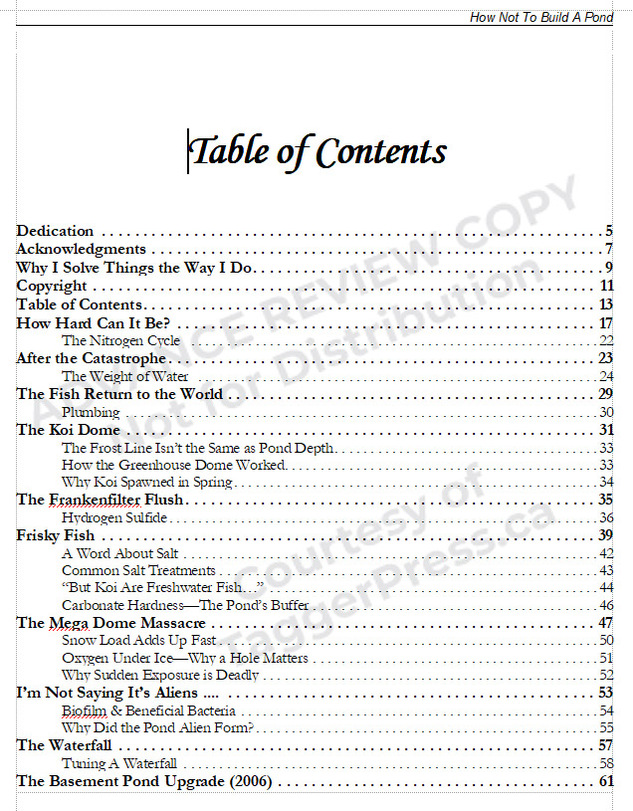 Table of Contents, partial
